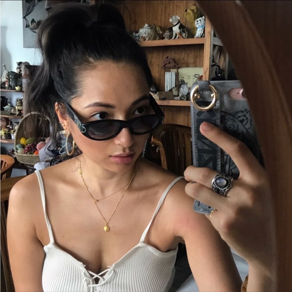 Vintage EMMANUELLE KHANH EK Green Leather oval sunglasses free people
